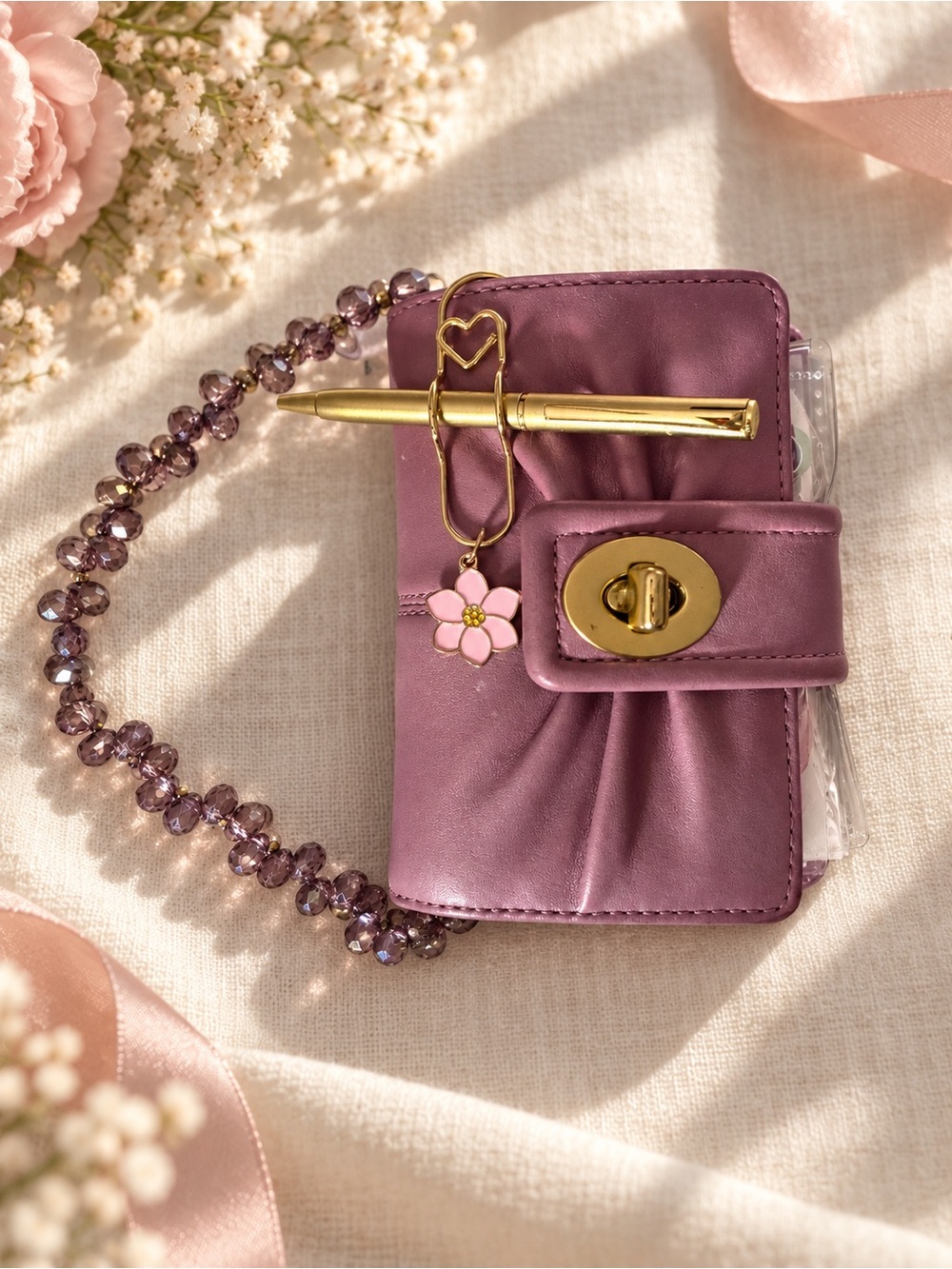 Coach Plum Leatherette Wristlet Card Holder with Gold Hardware